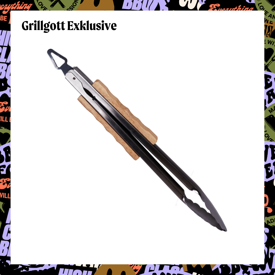 Grill- & Bratzange mit Holzgriff (40cm)