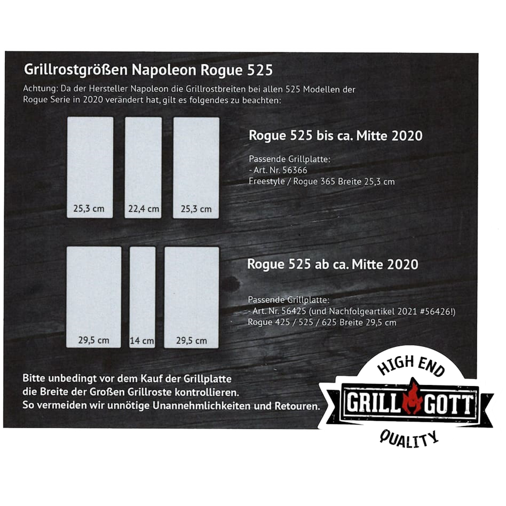 Grillplatte / Gussplatte für Freestyle 365, 425 / Rogue 425, 525, 625 / RSE und 700-Series (BIG32, BIG38, BIG44), Breite 29,5 cm