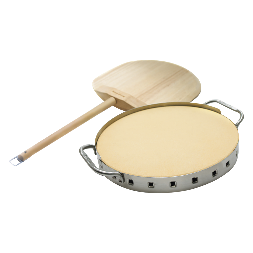 Premium Pizzastein-Set mit Gestell und Pizzaschieber